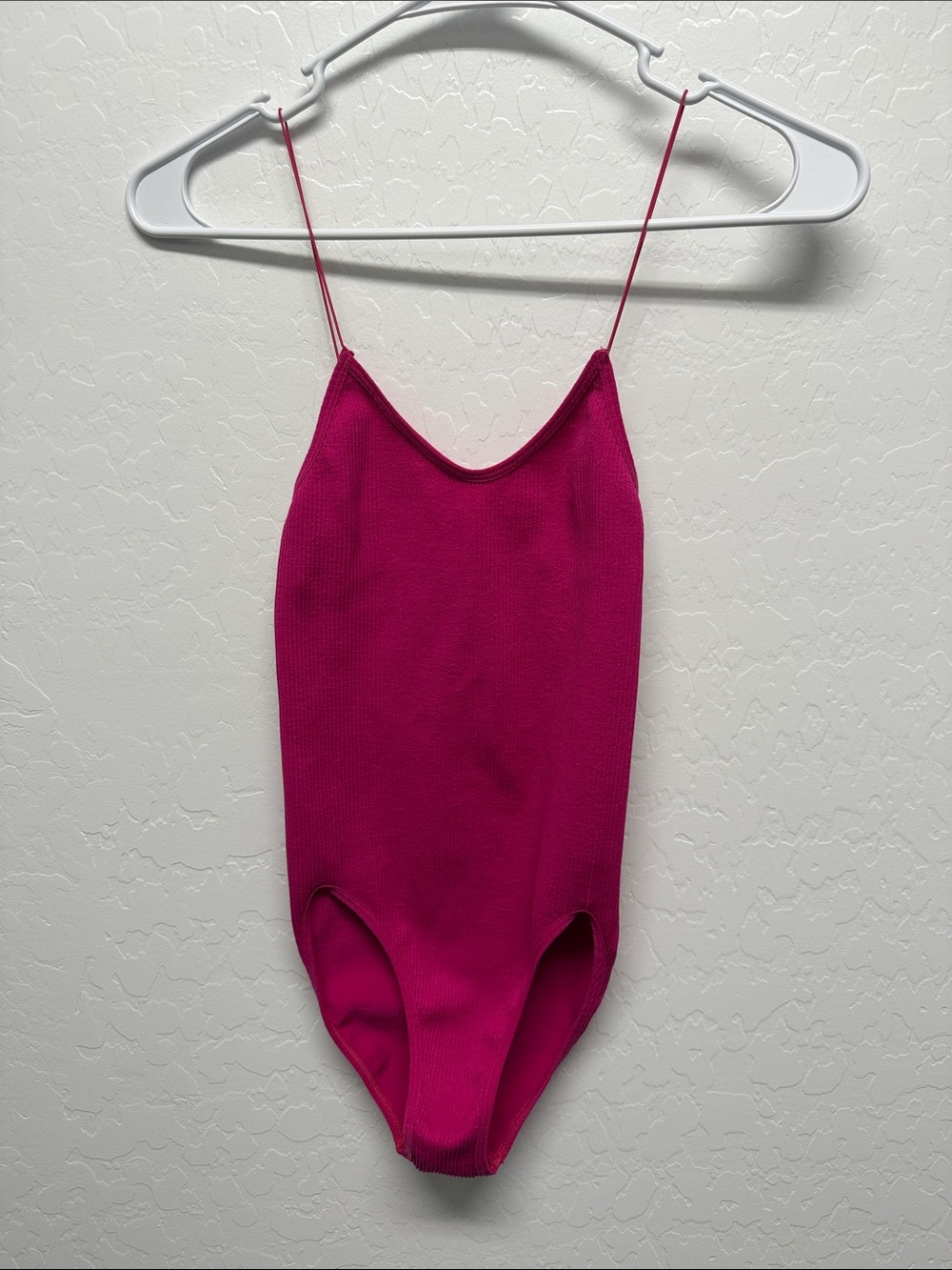 Hot Pink Ribbed Spaghetti-Strap Bodysuit